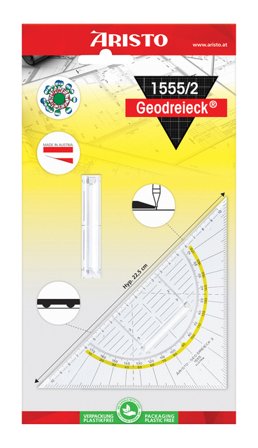 Geodriehoek Aristo 1552 160mm transparant met gele rand