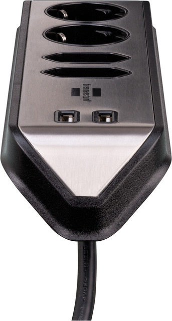 Stekkerdoos Brennenstuhl bureau Estilo 4 voudig inclusief 2 USB 2 meter zwart/zilver