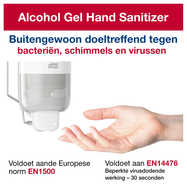 Alcoholgel Tork S1 voor handdesinfectie ongeparfumeerd 1000ml 420103