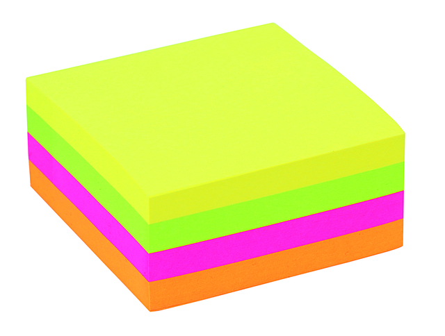 Memoblok Quantore 76x76mm neon kleuren assorti 4 kleuren 400 vel