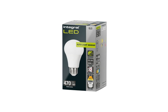 Ledlamp Integral E27 2700K warm wit 4.8W 470lumen dag/nacht sensor