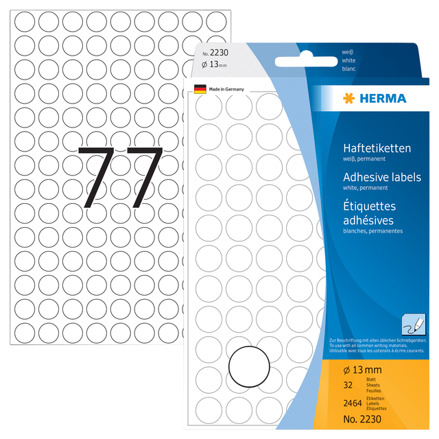 Etiket HERMA 2230 rond 13mm wit 2464stuks