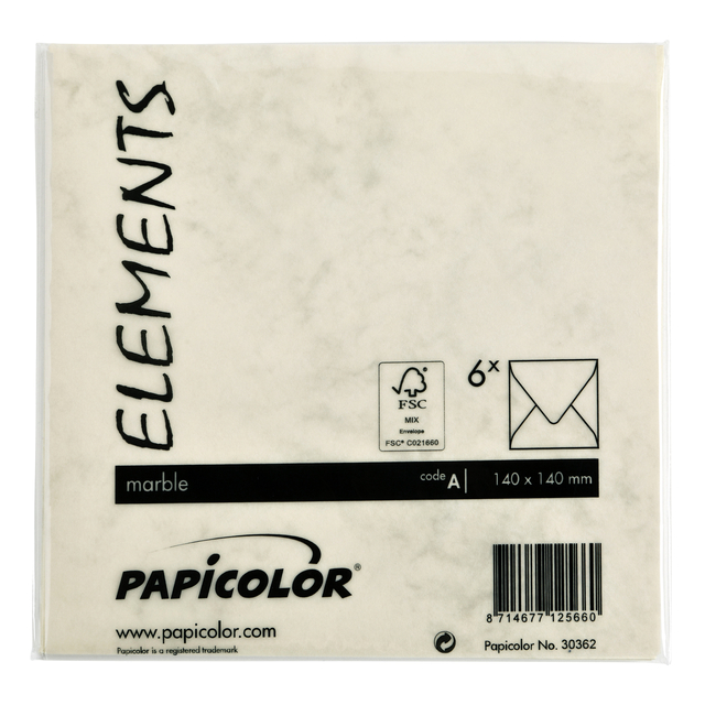 Envelop Papicolor 140x140mm marble ivoor pak à 6 stuks