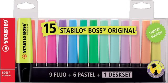 Markeerstift STABILO BOSS Original 70/15 assorti deskset à 15 stuks