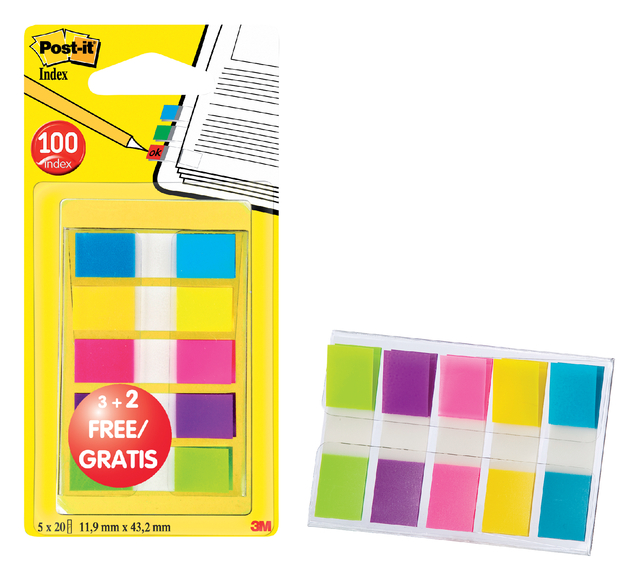 Indextabs Post-it 6835 11.9x43.1mm 3+2 gratis assorti 100 tabs