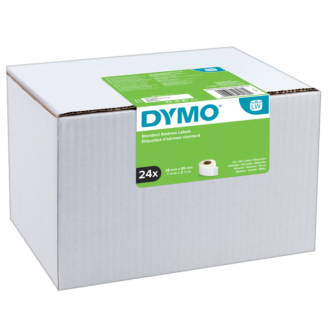 Etiket Dymo LabelWriter adressering 28x89mm 24 rollen á 130 stuks wit