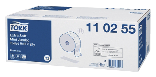 Toiletpapier Tork Mini jumbo T2 premium 3-laags 12x120mtr wit 110255