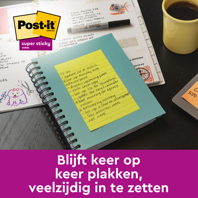 Memoblok Post-it 4690 Super Sticky 101x152mm lijn Bangkok 3 stuks