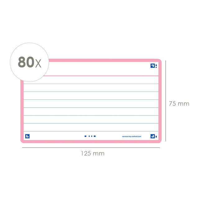 Flashcard Oxford 2.0 75x125mm 80 vel 250gr lijn roze