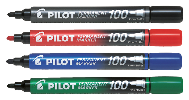 Viltstift PILOT 100 rond fijn assorti blister à 4 stuks