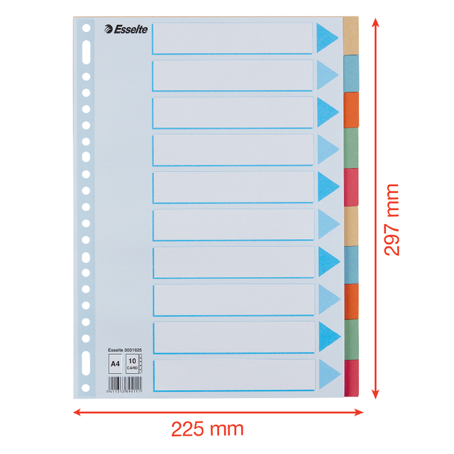 Tabbladen Esselte Premium A4 10-delig karton 23-rings assorti