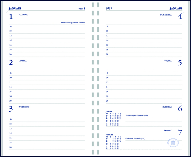 Agendavulling 2025 Ryam Memoplan 7 7dagen/2pagina's wit