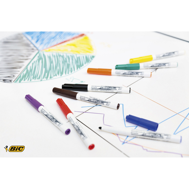 Viltstift Bic Velleda 1744 whiteboard rond medium assorti kartonnen etui à 4 stuks