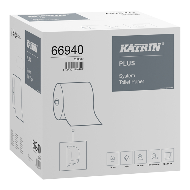 Toiletpapier Katrin Plus System 2-laags 800vel 36rollen wit