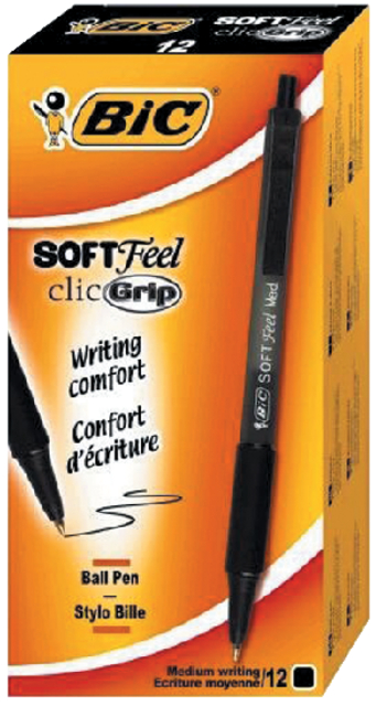 Balpen Bic soft feel grip clic medium zwart