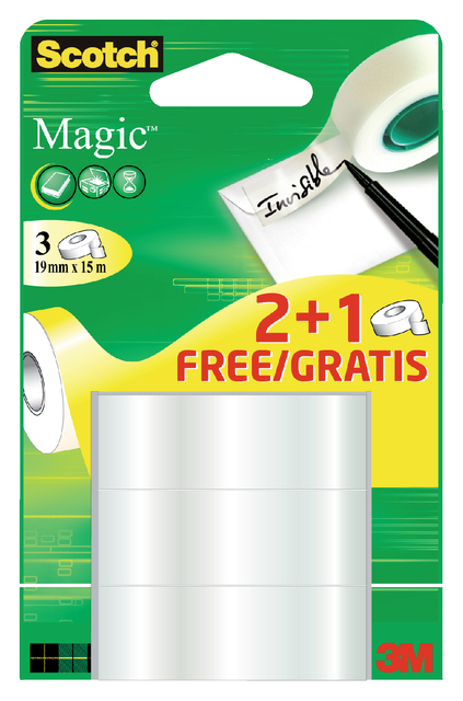 Plakband Scotch Magic 19mmx15m 2+1 gratis onzichtbaar 3 rollen