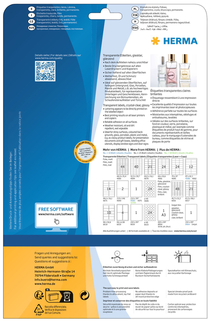 Etiket HERMA 8018 96x50.8mm transparant 250 etiketten