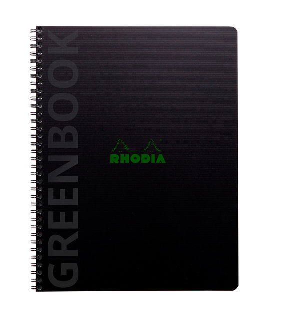 Notitieboek Rhodia Greenbook A4+ lijn 4-gaats 180 pagina's 90gr zwart