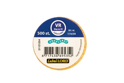 Labellord Aqua etiket VR weg op ZO rol 500st