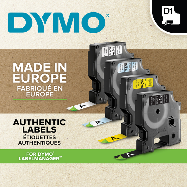 Labeltape Dymo LabelManager D1 polyester 9mm blauw op wit