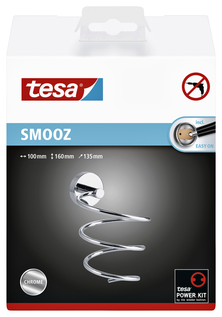 Haardrogerhouder tesa® Smooz hoogglans verchroomd metaal zelfklevend