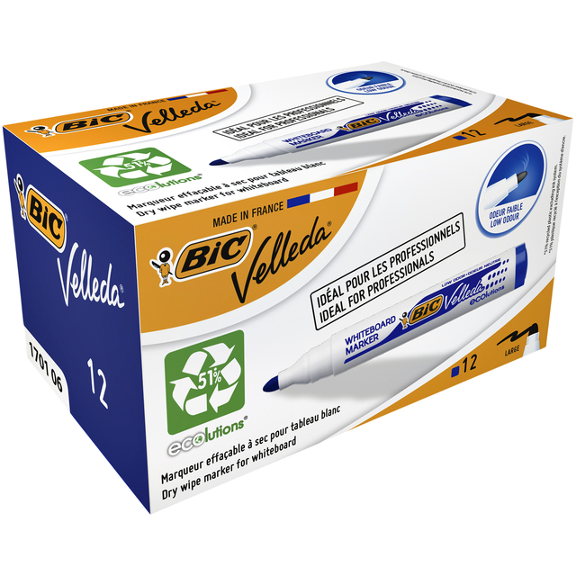 Viltstift Bic Velleda 1701 whiteboard rond large blauw