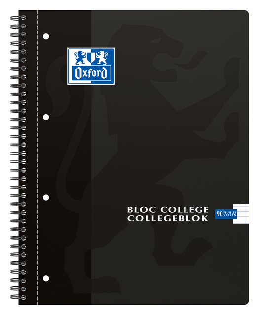 Collegeblok Oxford A4+ ruit 5x5mm 4-gaats 180 pagina's 80gr zwart