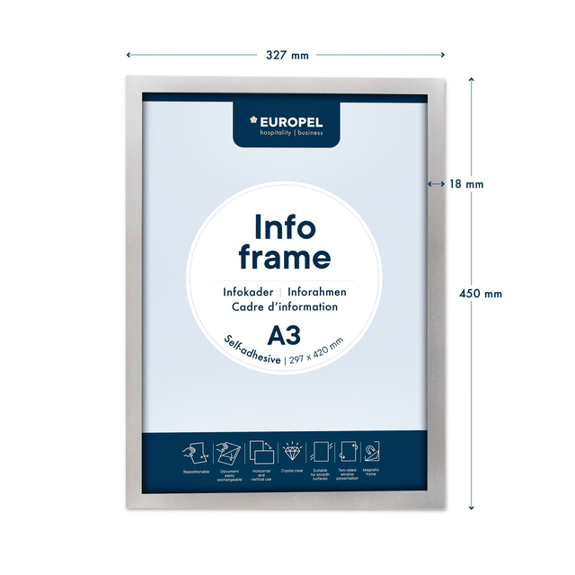 Infokader Europel zelfklevend A3 zilver
