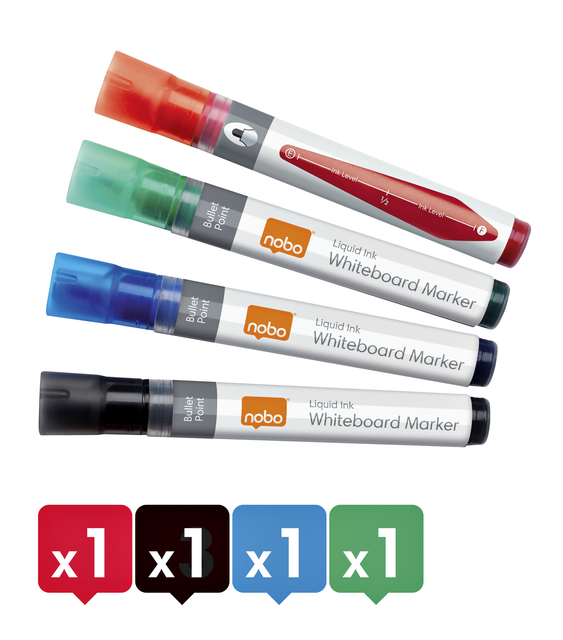 Viltstift Nobo whiteboard Liquid ink rond assorti 3mm 4st