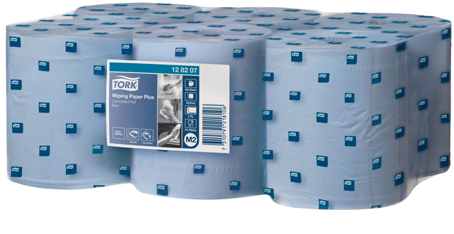 Poetspapier Tork Wiping Plus M2 Centerfeed 2-laags 157m blauw 128207