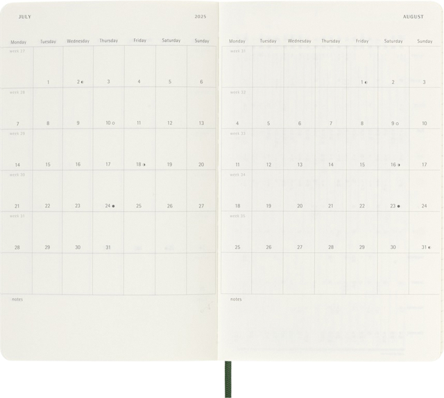 Agenda 2025 Moleskine 12M Planner Weekly 7dagen/1pagina large sc myrtle green