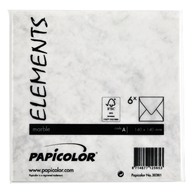 Envelop Papicolor 140x140mm marble grijs pak à 6 stuks