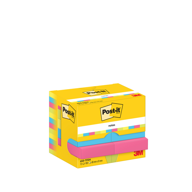 Memoblok 3M Post-it 653 38x51mm neon assorti kleur 12 stuks