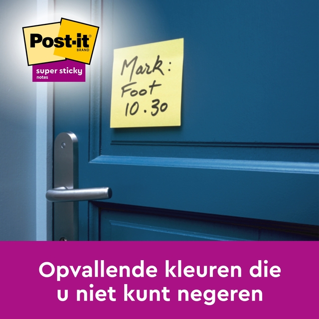 Memoblok Post-it 654 Super Sticky 76x76mm geel 14+2 gratis