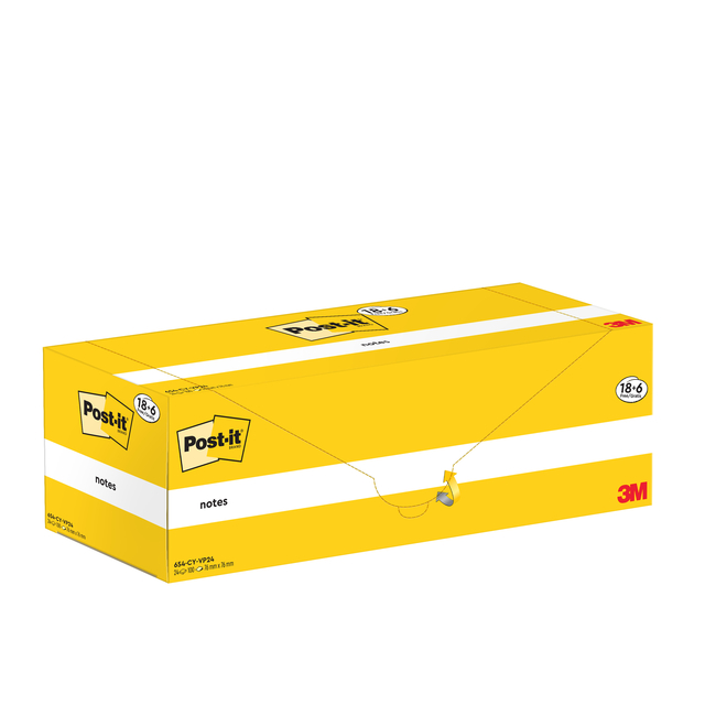 Memoblok 3M Post-it 654-CY 76x76mm geel voordeelpak