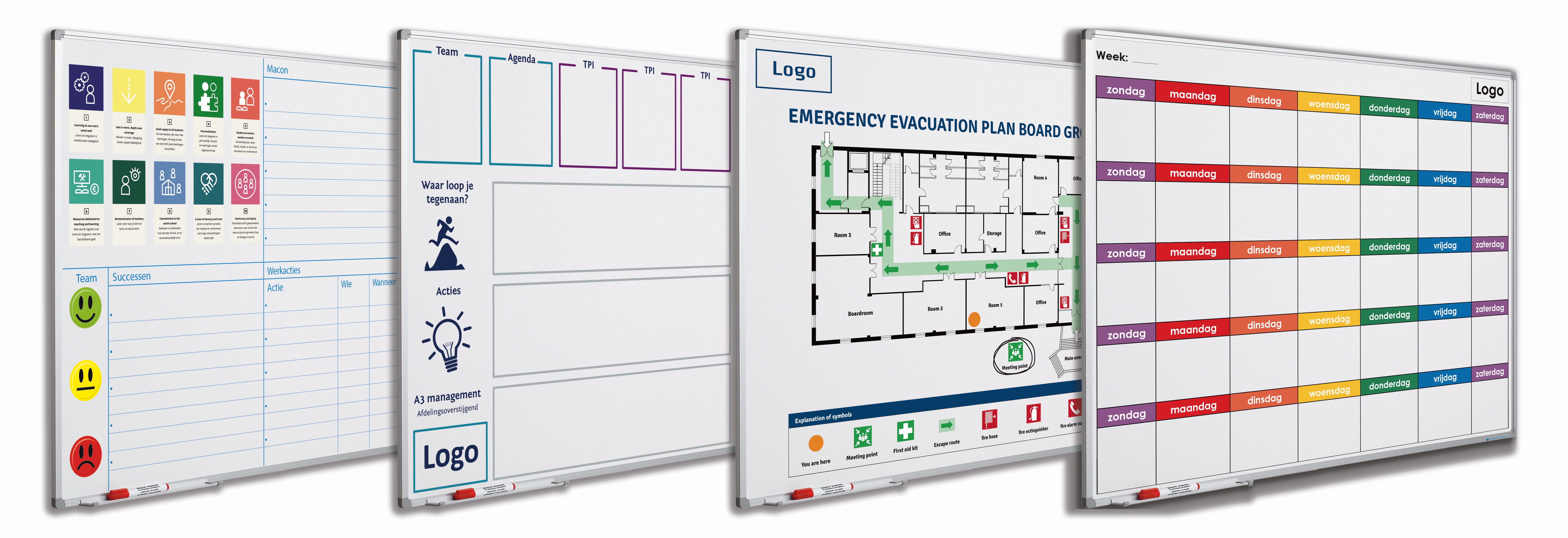 Bedrukt whitebord, Softline profiel 8mm - 120x240 cm