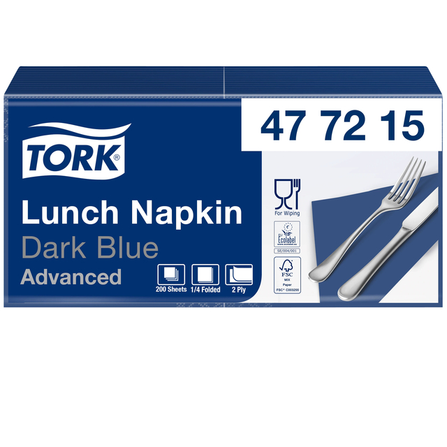 Servetten Tork 2-laags 1/4 gevouwen 200 stuks donkerblauw 477215