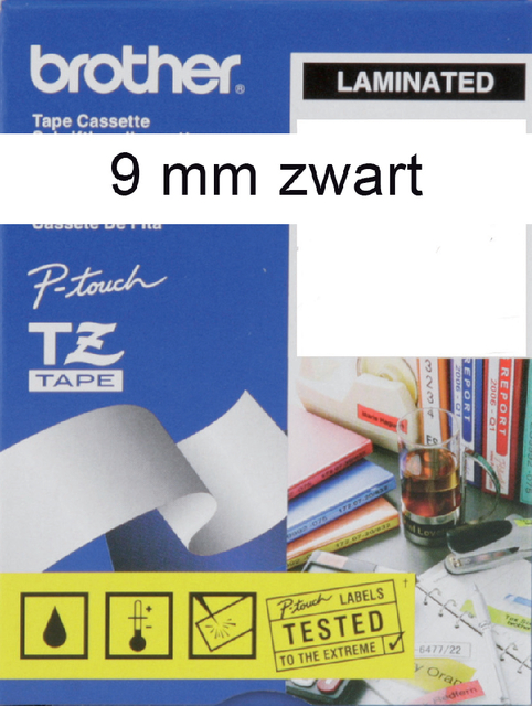 Labeltape Brother P-touch TZe-221 standaard 9mm zwart op wit