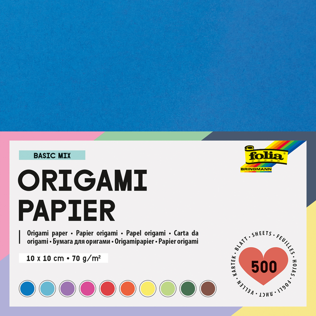 Origami papier Folia 70gr 10x10cm 500 vel assorti kleuren