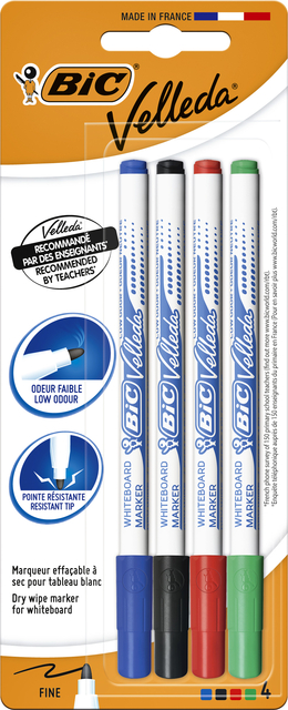 Viltstift Bic Velleda 1721 whiteboard rond fijn assorti blister à 4 stuks