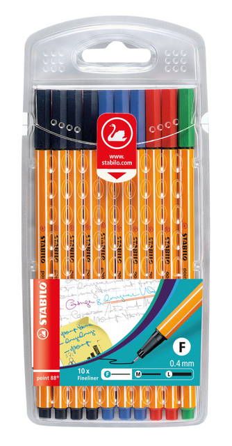 Fineliner STABILO point 88/10 Office fijn assorti etui à 10 stuks