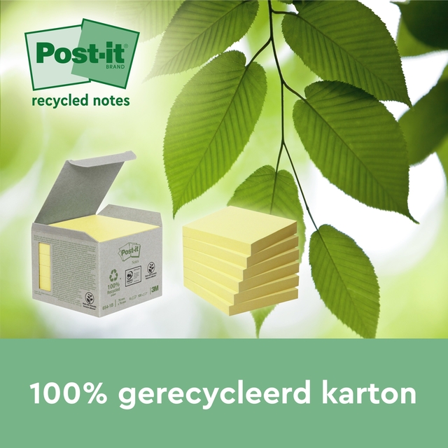 Memoblok Post-it Z-Note R330-1B recycled 76x76mm canary yellow 6 stuks