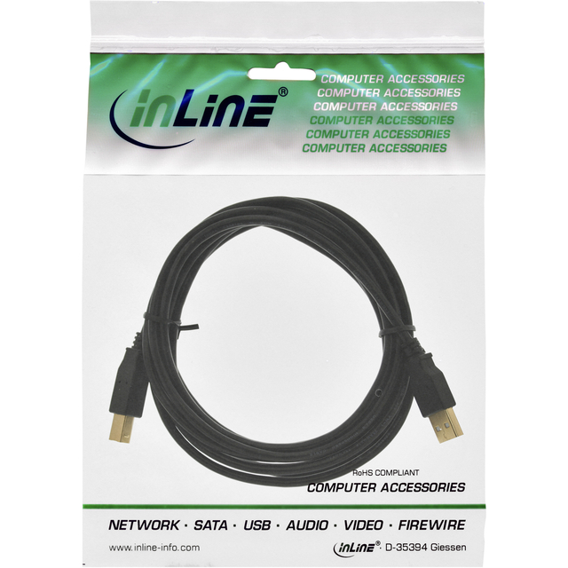 Kabel InLine USB-A USB-B 2.0 M 3 meter zwart