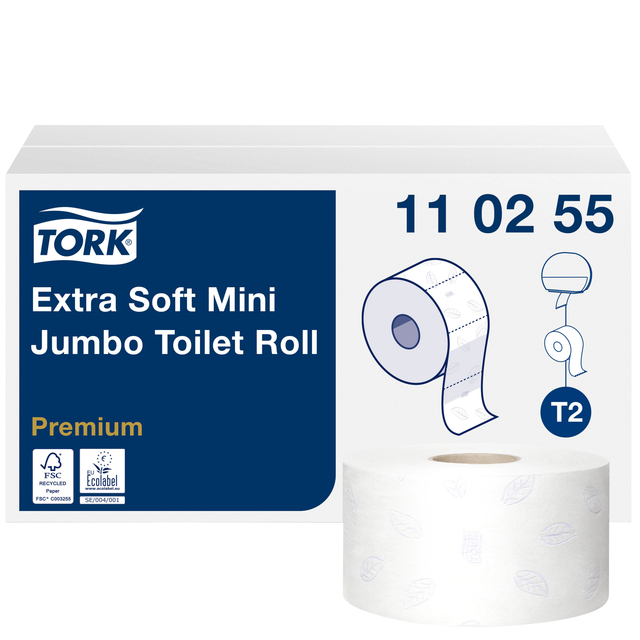 Toiletpapier Tork Mini jumbo T2 premium 3-laags 12x120mtr wit 110255