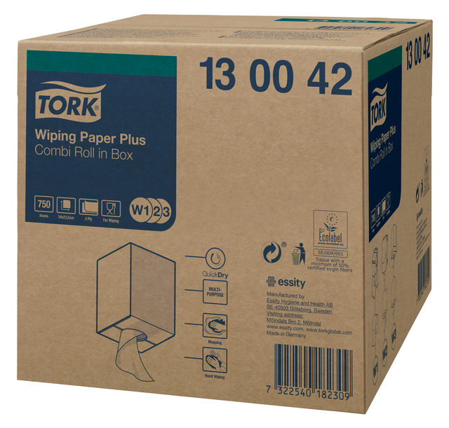 Poetspapier Tork W2 Plus Premium 2-laags 750 vel wit 130042