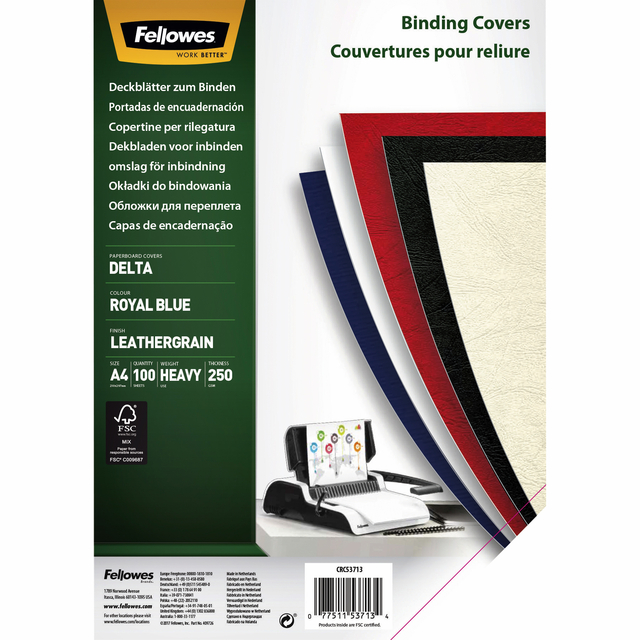 Voorblad Fellowes A4 lederlook royal blauw 100 stuks