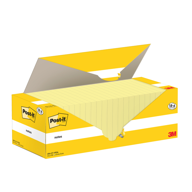 Memoblok 3M Post-it 654-CY 76x76mm geel voordeelpak