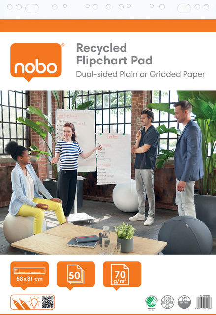 Flipoverpapier Nobo Gerecycled 58x81cm dubbelzijdig plano 2x 50vel