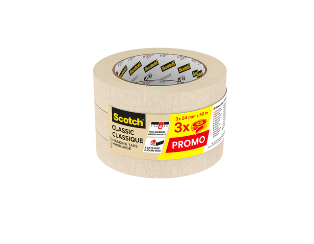 Afplaktape Scotch Classic 24mmx50m beige 3 rollen