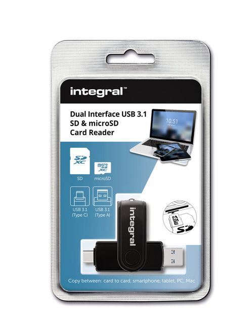 Kaartlezer Integral SD + Micro SD naar 3.1 USB-C USB-A